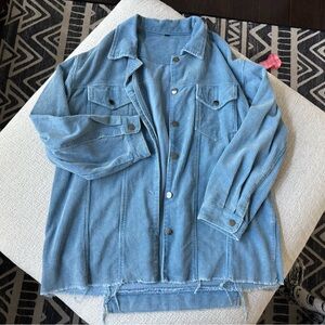 Oversized Blue Corduroy Button-Up Jacket